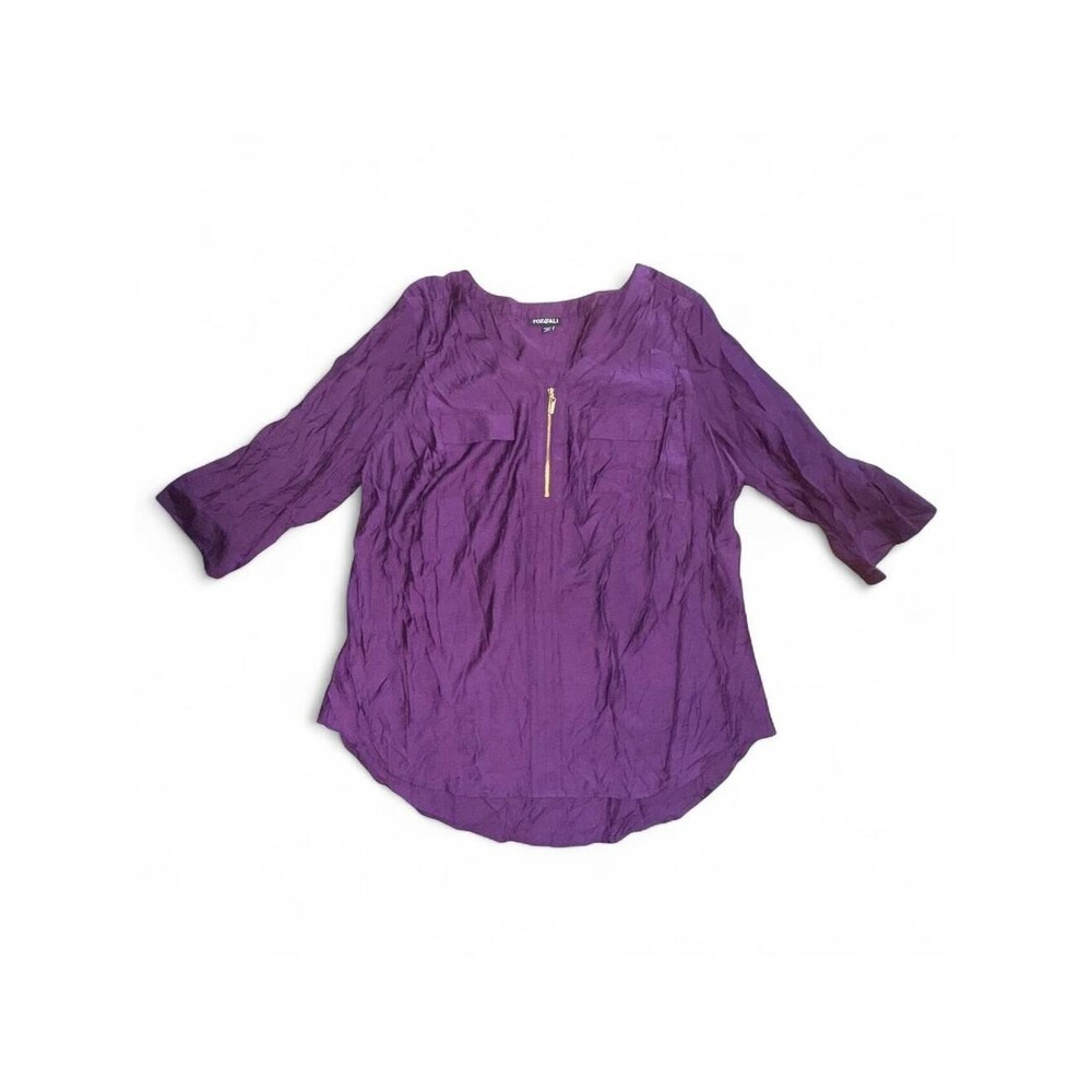 💜 Roz & Ali Deep Purple Zip-Up Blouse